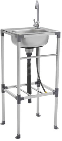 Mobile Spüle Edelstahl Küchenspüle Freistehende Edelstahl Spültisch Spülbecken 1 Becken Freistehendes Waschbecken Multifunktions Waschtisch inkl. Wasserhahn und Beinen