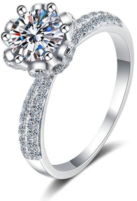 Trauringe Weißgold 585, Ring Damen 14K Gold 1ct Weiß Labor Geschaffener Diamant Silber Komfort Fit Größe 45 (14.3)