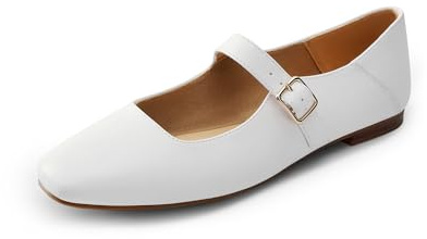 DREAM PAIRS Women's Square Toe Mary Jane Flats,White,7.5