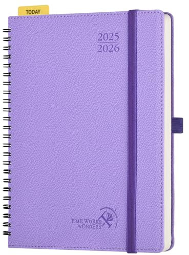 POPRUN Kalender 2025 2026 Horizontale Wochenplaner (Aug.2025-Dez.2026) – Ringbuch mit Softcover, ca. A5 (22x16,5 cm),17-Monate-Terminplaner 1 Woche 2 Seite, Lavendel