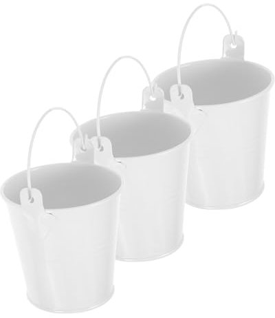 ROMISBABA 3piezas Macetas Metálicas Pequeñas Blancas con Asa Colgante Cubos De Lata Mini para Plantas De Interior Maceteros Suspendidos Decorativos para Balcón y Ventana