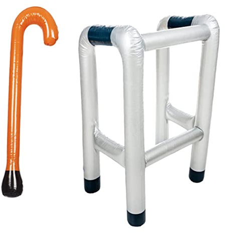 DIKACA 2pcs Inflatable Zimmer Frame & Walking Stick Set Novelty Blow Up Dress Up Prop for Parties and Events Fun Accessory for Fancy Dress Outfits