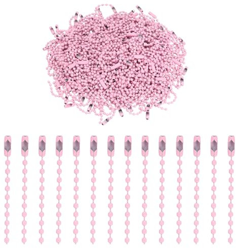 sourcing map 220pcs Metal Ball Bead Chain, 100mm Long Bead Connector Clasp Dog Tag Hanging Chain for Key Chains Tags Craft Projects Jewelry Making, Light Pink