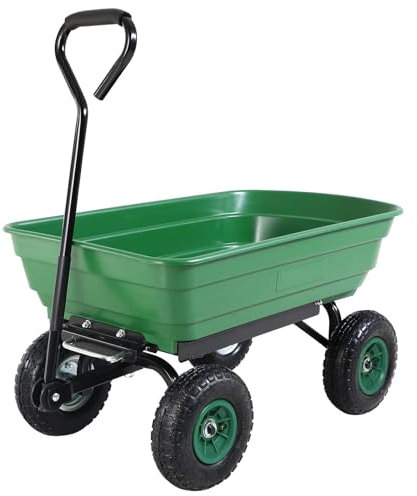 Garden Cart Trolley on Wheels | Garden Dump Cart with 300kg Load & 60L Storage Capacity | Wheelbarrow Tipping Gardening Trolleys | Garden Cart for Tools, Plants & Waste Materials