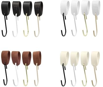Garderobenhaken GARD Schlaufe mit S-Kleiderhaken | Lederschlaufe veganes PU-Leder | Dekoratives Lederband für Garderobenstangen, Kleiderständer, Lederriemen (braunes Band / beiger Haken, 9er Set)