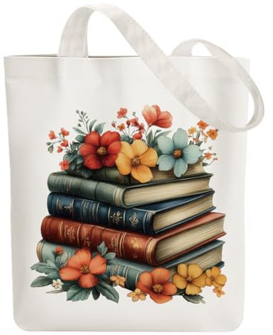 ANATTASOUL Baumwolltasche Personalisiert mit Blumen und Bücher, Leinwand Geschenk Tragetasche für Damen Freundin Mama Schwestern Ehefrau Geburtstag, Muttertag Tasche