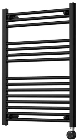 Companyblue 600 x 800mm Matt Black Electric Heated Towel Rail - Tall Flat Ladder Bathroom Radiator - Pre-Filled & Element Included - Large Designer Towel Warmer - Wall Mounted