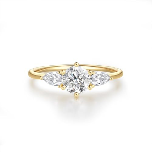 Skcess 14K Gelbgold Ring Women Weiß Moissanite 6x6mm, Elegant Engagement Ring Damen Größe 45 (14.3)