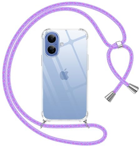 Pnakqil Handyband für iPhone 17 Hülle mit Band, Transparent Weich Silikon mit Kordel Necklace Schnur Anti-Fall Bumper Schutzhülle Case Kompatibel mit iPhone 17 6,3, Lila