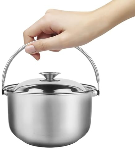 Abaodam Stainless Steel Soup Pot 6.69 Inch Induction Cooking Pot with Lid and Heat Resistant Handle for Home Restaurant and Hot Use