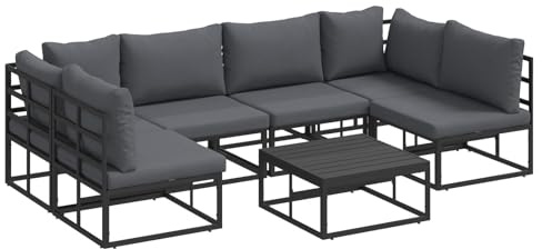 vidaXL Garden Sofa Set with Cushion 7 pcs Black Aluminium, Garden and Terrace, Modern Outdoor Seating, Modular Furniture, Cushioned Sofa Set, Patio Lounge, Anthracite Cushions