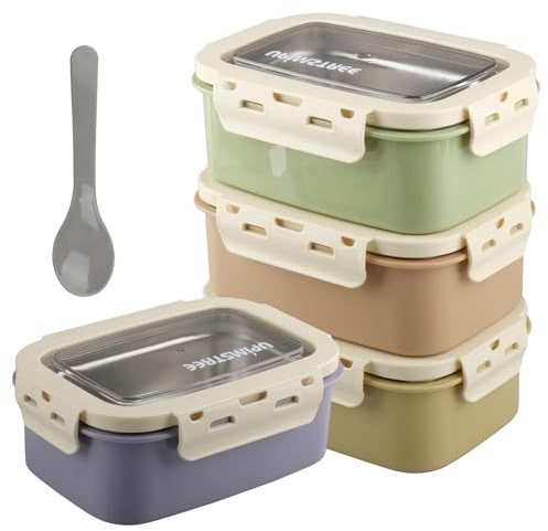 imposyu 4pezzi Contenitore Porta Pranzo in Acciaio con Coperchio Bento Box Microonde 18x12,5x7cm Contenitore per il Pranzo in Acciaio Inox, Riutilizzabile, Adatto al Microonde