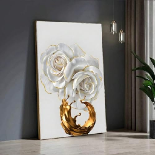 lianyibo 1 toile murale avec roses blanches et touches dorées imprimé floral abstrait moderne pour décoration de salon et de chambre 20 x 30 cm sans cadre
