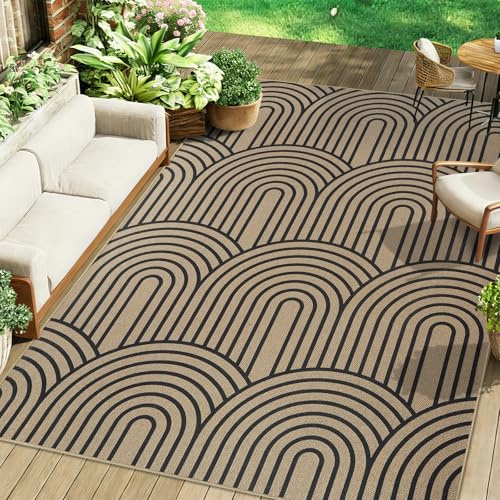 Famibay Outdoor Teppich 160x230cm Balkon Teppich Waschbar rutschfest Indoor Outdoor Teppiche Schwarz Jute für Wohnzimmer Balkon Garten Terrasse Jute Aussehen