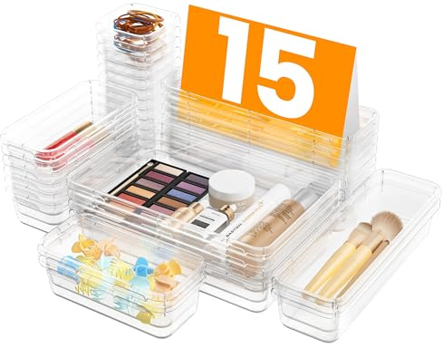 A-LuGei 15 pièces Organisateur de tiroirs avec 4 tailles, organisateur de coiffeuse, système d'organisation de tiroirs pouvant être utilisé pour les, les salles de bains
