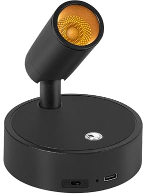 Dehobo Aufladbar Akku Spotlight mit Fernbedienung Wandstrahler Innen mit Akku - Wandspots 3 Farbtemperaturen Dimmbar - 350° Drehbare Wandlampe Bilderleuchte Kabellos für Schlafzimmer, Studie, 1 Pack