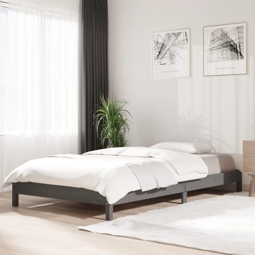 QZZCED Stapelbett aus massivem Kiefernholz, Grau, 75 x 190 cm, robustes Gestell mit Lattenrost für Stabilität und Unterstützung, minimalistisches und zeitloses Design, ideal für Räume