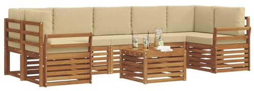 vidaXL Sofagarnituren 8 pcs Natur und Beige Massivholz Akazie, Elegantes Garten-Sofa, modernes Lounge-Set für draußen, langlebige Terrasse, gemütliche Sitzmöbel