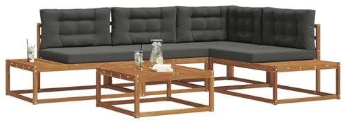 vidaXL Outdoor-Sofagarnitur 5 Stück Natur und Anthrazit, Garten & Terrasse, Modernes Akazienholz Sofa Set, Outdoor Eckmöbel, Wetterfestes Sitzen, Lounge Möbel für die Terrasse