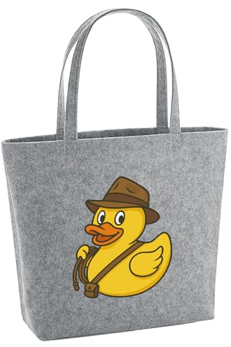 Huuraa Filzshopper Quietscheente Abenteurer Gummiente Entdecker 22 Liter Grey Melange Filztasche Geschenkidee