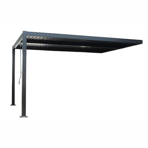 Pergola Bioclimatica Adossata SIFNOS Nero 4x3 m | Struttura in alluminio, lame in acciaio zincato a manovella, 2 piedi, ampia area 12 m²