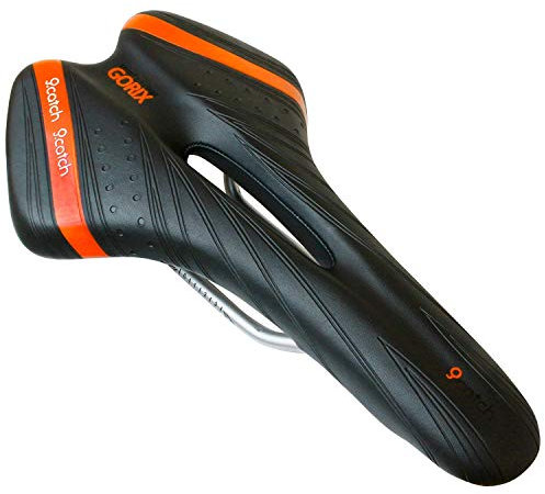 GORIX Fahrradsattel Sitz Bequemes Kissen mit Rail Mountain Road Fahrrad für Männer und Frauen (A6-1) (Schwarz × Orange)