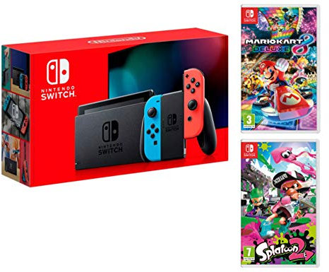 Tablets N2 + Mario Kart 8 Deluxe + Splatoon 2 Rouge/Bleu Néon