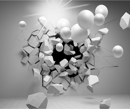 decomonkey - Papier Peint Panoramique 3d Effet Abstrait Abstraction 350x256 cm - Décoration murale - Abstraction lueur brique figures géométriques illusion moderne espace gris