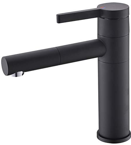 Tecmolog Badarmatur Schwarz 360° Drehbar Auslauf Badarmaturen Waschtisch Messing Waschtisch Einhebelmischer Bad, BB6112B