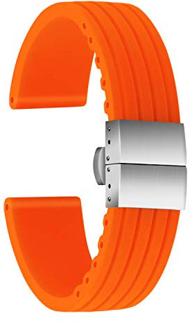 ULLCHRO Unisex Kautschuk Armband mit Edelstahl Silber Faltschließe 18mm Orange