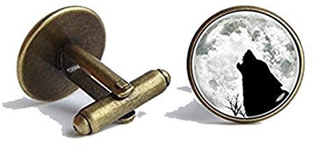 Bloody devil Manschettenknöpfe mit Mond und Weltraum, Wolf und Mond, Geschenk für Freund, Wolf-Manschettenknöpfe, Vollmond, Schmuck