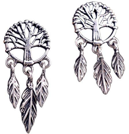 NicoWerk Damen Silber Ohrringe Traumfänger aus 925 Sterling Silber Dreamcatcher Lebensbaum Vintage Geschwärzt Durchlöchert SOR300