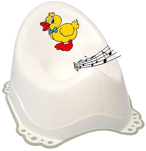 alles-meine.de GmbH Musik & Sound - Anti RUTSCH - Töpfchen/Nachttopf/Babytopf - weiß - grau Tiere - Ente Bieco - Melody - mit großer Lehne + Spritzschutz - rutschfest ant..