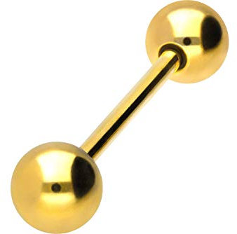 PIERCINGLINE Titan Barbell 2 KUGELN Piercing Stab Zunge Brust Intim Ohr Goldfarben 6 x 1,6 x 12 mm