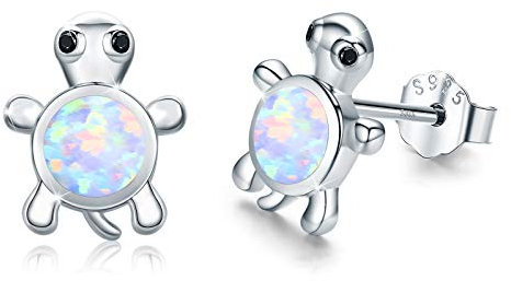 Silber 925 Ohrringe Schildkröte Opal Ohrstecker - Kinder Tiere Schmuck - Weihnachten Geschenke für Damen, Mädchen, Mutter, Tochter