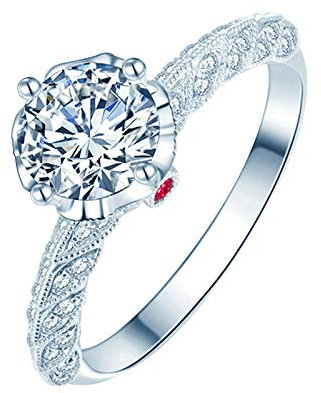 KnSam Frau Ring, 750 Trauring, 18 K Ring Frau Trauringe 750 Gold Verlobungsringe 18 Karat (750) Weißgold Mit Diamant Federspitzenform Für Frau Frau Silber
