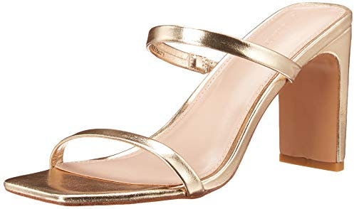 The Drop Women's Avery Square-Toe Two-Strap High Heeled Sandal, Gold, 5.5 UK