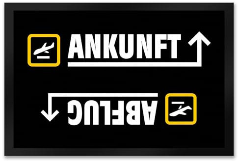 trendaffe - Ankunft - Abflug Fußmatte XXL mit Flughafen Icons Motiv