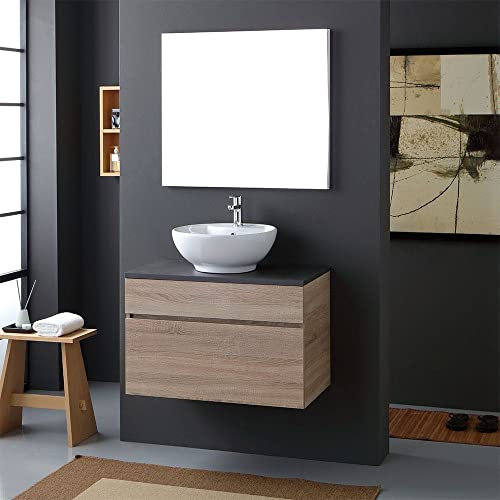 Kiamami Valentina Mobile bagno sospeso da 80cm con top antracite e lavabo appoggio in ceramica Sole