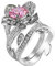 ANAZOZ Rosa Anello Donna,FEDI Nuziali Argento Placcato Oro Bianco Fiore con Foglie Cristallo Zirconia Cubica Rosa Misura dell'Anello 12