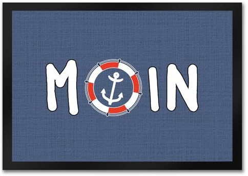 speecheese Fußmatte in 35x50 cm im maritimen Stil mit Spruch: Moin und Anker Maritim Heimathafen Meer Ostsee Nordsee Schuhmatte Norden Nordlicht Leuchtturm Anker Möwe Küste Wind Schiff