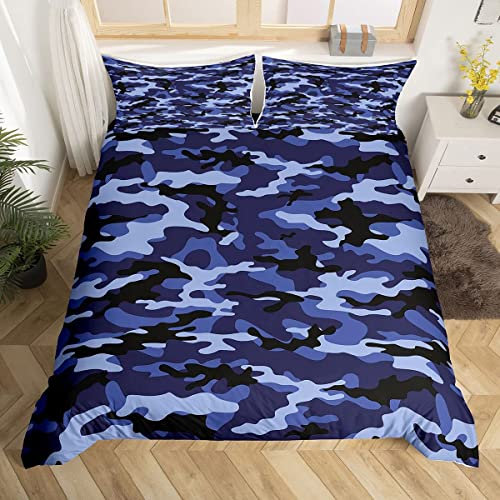 Homewish Camouflage-Bettbezug-Set, volle Größe, Armee-Camouflage-Bettwäsche-Set, 3-teilig, für Kinder, Jungen, Teenager, Bettdeckenbezug, abstrakte moderne Tagesdecke mit 2 Kissenbezügen