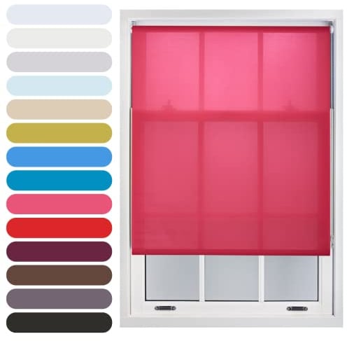 FURNISHED Daylight Roller Blind Trimmable Blinds Window Shade - Easy Install Non-blackout Fabric Complete Roller Blind Kit for Kitchen Living Room Bedroom, Fuchsia Pink, 205W x 165H cm