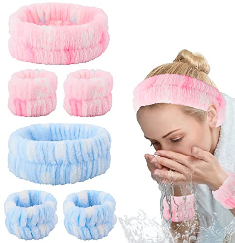 Voyyphixa 6 Stück Handgelenk Spa Waschband Gesicht Stirnbänd, Mikrofaser Handgelenk Waschen Handtuch Band, Absorbierende Armbänder Haarband zum Waschen Gesicht, Schweißband für Frauen und Mädchen