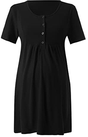 NCTCITY Chemise de Nuit Femme Enceinte Robe de Nuit Allaitement Robe de Maternité à Manches Courtes Été Chic Col Rond Pyjama Robe Grossesse Décontractée Devant Ouvert