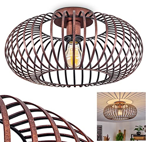 HOFSTEIN Deckenleuchte Oravi, Deckenlampe aus Metall in Kupfer/Schwarz, Leuchte im Industrial/Retro/Vintage-Design, Lichteffekt durch Gitter-Optik, Ø 40 cm, E27, Wohnzimmer, Esszimmer, Schlafzimmer