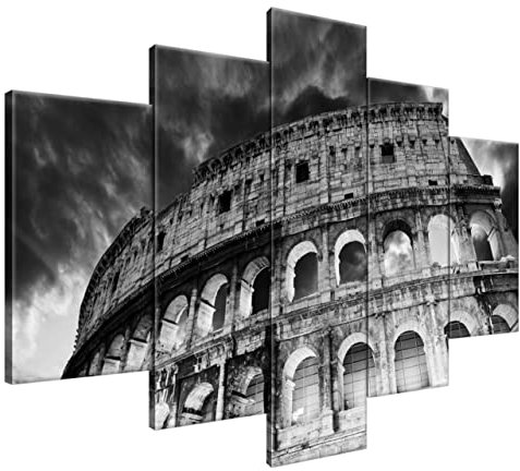 Estika Leinwand bilder - Kolosseum Schwarz weiß - 150x105 cm, 5 teilige kunstdruck - Wandbilder wohnzimmer, schlafzimmer, Moderne wanddeko, Bild auf leinwand - Rom bilder - 1408A_5H