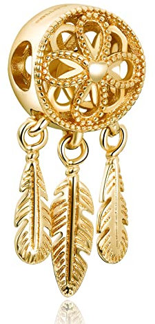 Amuefer Gold Dreamcatcher Charms für Armbänder, 925 Sterling Silber Dangle Anhänger Geschenk für Frauen Mädchen-Armband Halsketten
