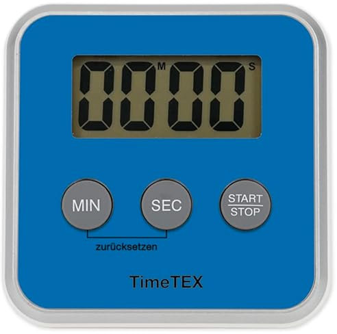 TimeTEX Zeitdauer-Uhr Digital compact blau - Stoppuhr mit sekundengenauer Zeiteingabe - lautlos - mit Ablaufsignal - mit Batterien - 8 cm x 8 cm - 61923