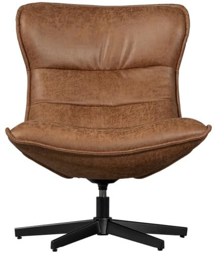 Basiclabel Warp Drehsessel Cognac Braun - Relaxsessel aus Kunstleder Drehbarer Sessel Fernsehsessel Stuhl 92x81x92 cm